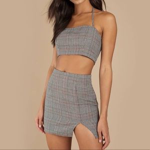 Tobi: Hard to Forget Grey Plaid Crop top & Skirt